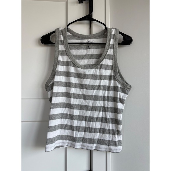 Hollister Striped Tank Top XL Extra Large Gray White Sleeveless Casual - Picture 2 of 4